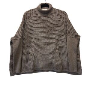 Loft Womens Turtleneck Poncho Sweater Taupe Brown Camel Blend Knit Pockets M